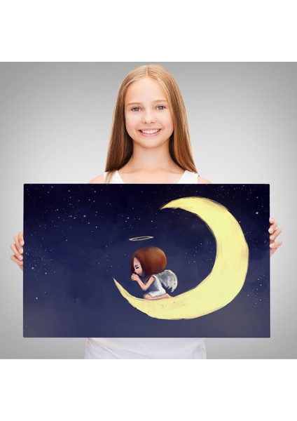 -Premier Kanvas Serileri- Ay'da Diz Çöküp Dua Eden Melek Kızın TABLOSU-1210 fırsatları