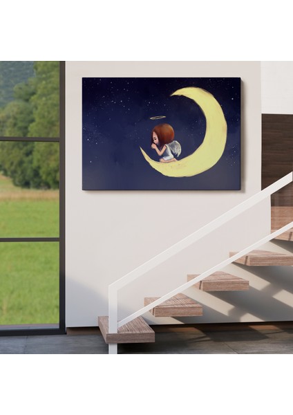 -Premier Kanvas Serileri- Ay'da Diz Çöküp Dua Eden Melek Kızın TABLOSU-1210 indirimleri