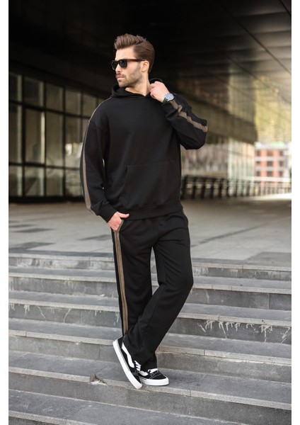 Siyah Kanguru Cep Kapüşonlu Erkek Eşofman Takımı E7336 fiyatları
