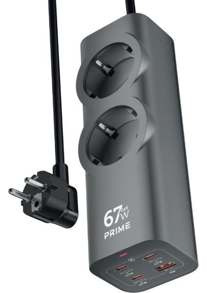67W Gan 6in1 Masaüstü Şarj Istasyonu 3x Type-C, 2x Priz, 1x USB Hub ve Çoklu Priz Macbook, Iphone, Samsung Uyumlu