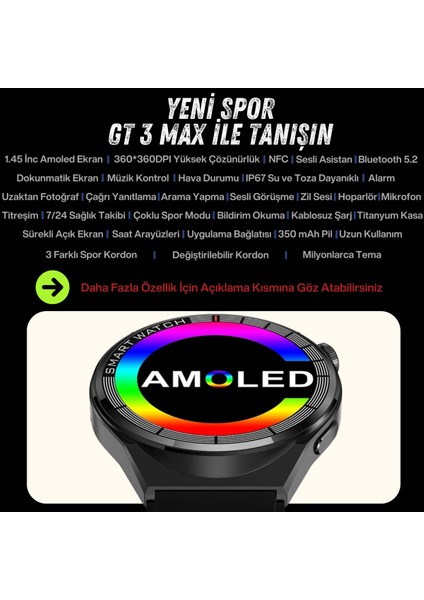Yeni Spor Watch Gt3 Max Gümüş Akıllı Saat 1.45 Inç 46MM Nfc/sesli Arama Huawei iPhone Uyumlu 8,9,10 fiyatları