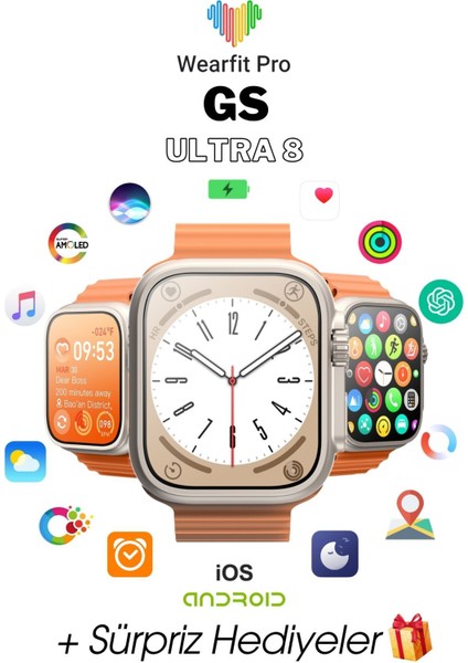 Gs8 Watch 8 Ultra 49MM Uyumlu Gerçek Kordon Kilitlemeli Akıllı Saat Çift Kordonlu fiyatları