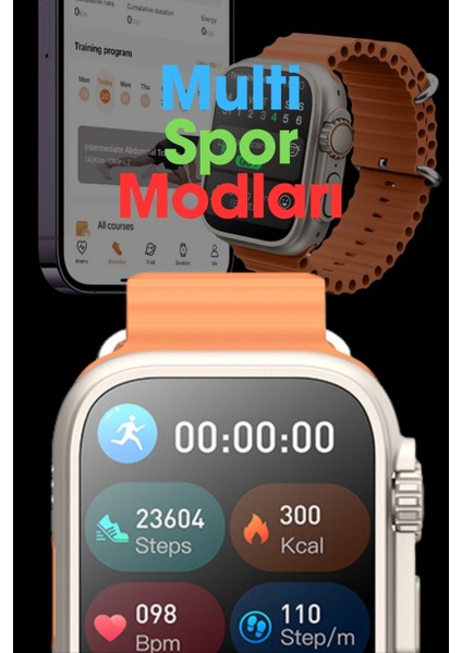 Gs8 Watch 8 Ultra 49MM Uyumlu Gerçek Kordon Kilitlemeli Akıllı Saat Çift Kordonlu