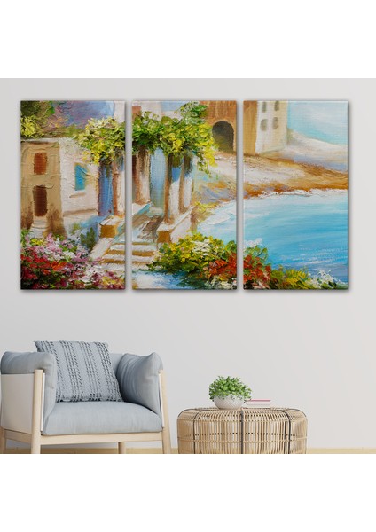 -Premier Kanvas Serileri- Denize Yakın Ev, Deniz Kıyısı, Rengarenk Çiçekler, Yaz Deniz MANZARASI-1113 modelleri