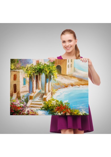 -Premier Kanvas Serileri- Denize Yakın Ev, Deniz Kıyısı, Rengarenk Çiçekler, Yaz Deniz MANZARASI-1113 fırsatları