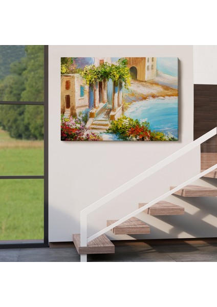 -Premier Kanvas Serileri- Denize Yakın Ev, Deniz Kıyısı, Rengarenk Çiçekler, Yaz Deniz MANZARASI-1113 indirimleri