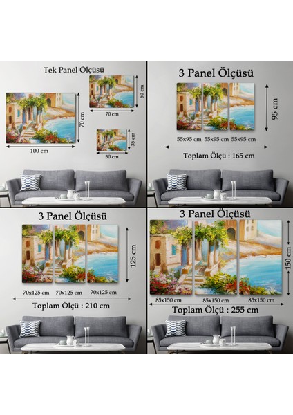 -Premier Kanvas Serileri- Denize Yakın Ev, Deniz Kıyısı, Rengarenk Çiçekler, Yaz Deniz MANZARASI-1113