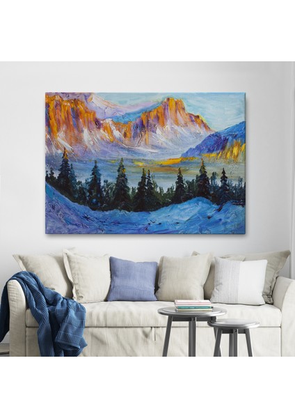 -Premier Kanvas Serileri- Rusya Karlı Dağları Manzarası Duvar TABLOSU-1235 fiyatları