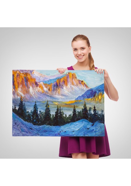-Premier Kanvas Serileri- Rusya Karlı Dağları Manzarası Duvar TABLOSU-1235 fırsatları