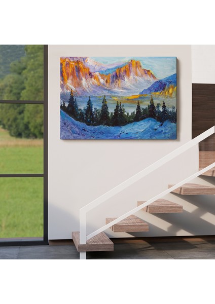 -Premier Kanvas Serileri- Rusya Karlı Dağları Manzarası Duvar TABLOSU-1235 indirimleri