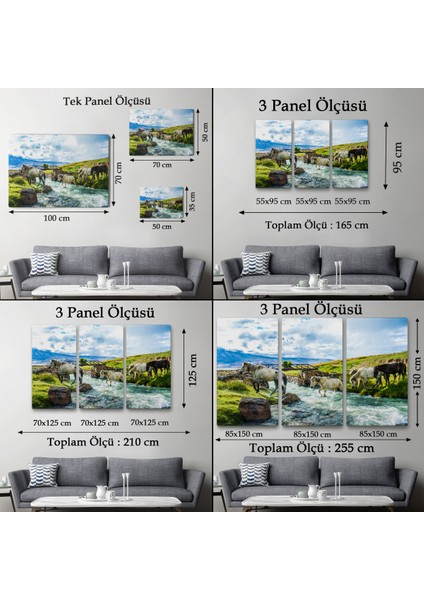 -Premier Kanvas Serileri- Dereden Geçen Atlar Manzaralı Dekoratif Kanvas Tablo 1169