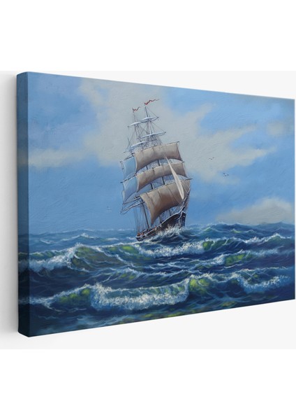 -Premier Kanvas Serileri- Dalgalı Okyanustaki Büyük Yelkenli Duvar TABLOSU-1215