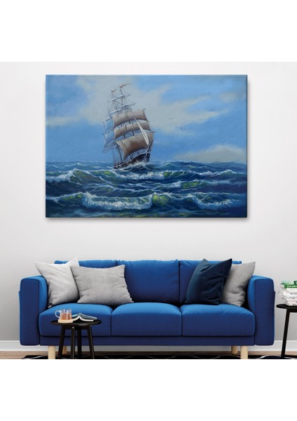 -Premier Kanvas Serileri- Dalgalı Okyanustaki Büyük Yelkenli Duvar TABLOSU-1215 fiyatları