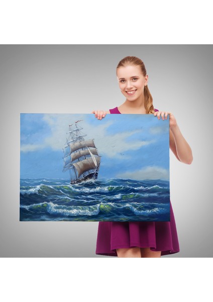 -Premier Kanvas Serileri- Dalgalı Okyanustaki Büyük Yelkenli Duvar TABLOSU-1215 fırsatları