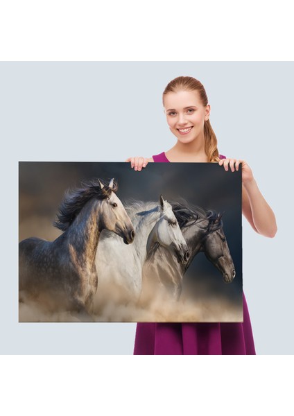 -Premier Kanvas Serileri- Koşan Atlar Dekoratif Kanvas Tablo -1129 fırsatları