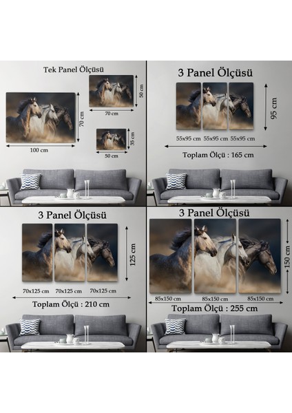 -Premier Kanvas Serileri- Koşan Atlar Dekoratif Kanvas Tablo -1129