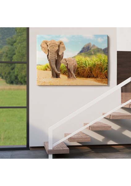 -Premier Kanvas Serileri- Fil ve Yavrusu Dekoratif Kanvas Tablo 1144 indirimleri