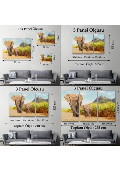 -Premier Kanvas Serileri- Fil ve Yavrusu Dekoratif Kanvas Tablo 1144