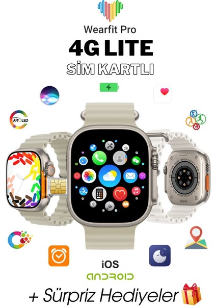 Wearfit Pro 4g Lite Sim Kartlı Kameralı Btk Kayıt Distribitör Garanti Akıllı Kol Saati Amoled Gri