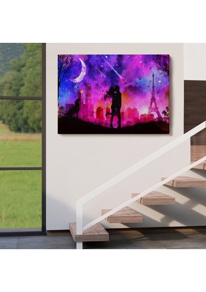 -Premier Kanvas Serileri- Eyfel Kulesi Önünde Öpüşen Çift Duvar TABLOSU-1224