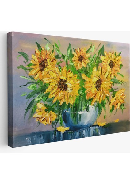 -Premier Kanvas Serileri- Vazodaki Ayçiçekleri Duvar TABLOSU-1237
