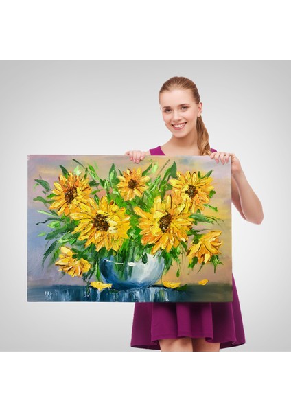-Premier Kanvas Serileri- Vazodaki Ayçiçekleri Duvar TABLOSU-1237 fırsatları