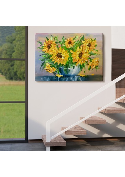 -Premier Kanvas Serileri- Vazodaki Ayçiçekleri Duvar TABLOSU-1237 indirimleri