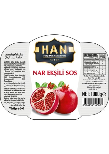 Nar Ekşisi Sosu 1000 Gr. ( 1 Litre - 4 Adet ) fiyatları