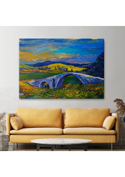 -Premier Kanvas Serileri- Köy Taşköprüsü Günbatımı Manzarası Duvar TABLOSU-1202 fiyatları