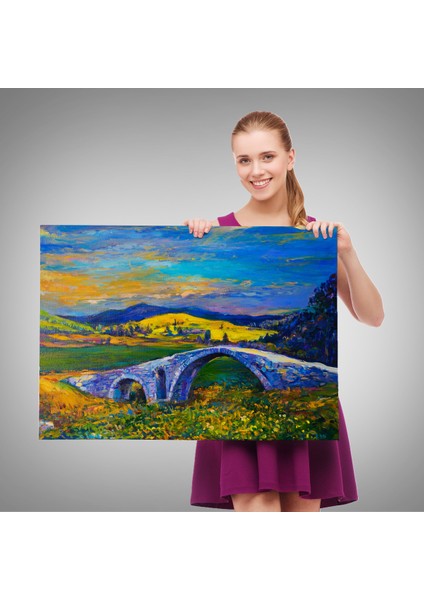-Premier Kanvas Serileri- Köy Taşköprüsü Günbatımı Manzarası Duvar TABLOSU-1202 fırsatları