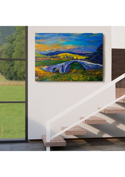 -Premier Kanvas Serileri- Köy Taşköprüsü Günbatımı Manzarası Duvar TABLOSU-1202 indirimleri
