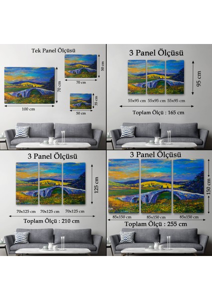 -Premier Kanvas Serileri- Köy Taşköprüsü Günbatımı Manzarası Duvar TABLOSU-1202