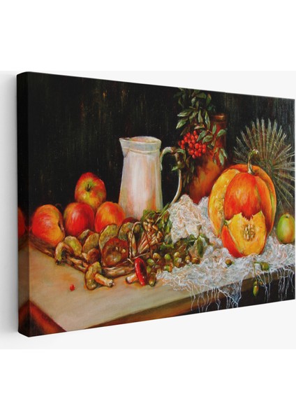 -Premier Kanvas Serileri- Masa Üstündaki Meyveler Yağlı Boya Görünümlü TABLO-1214