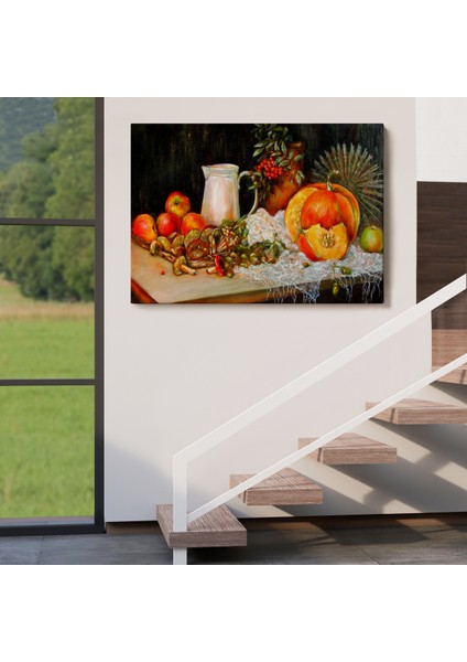 -Premier Kanvas Serileri- Masa Üstündaki Meyveler Yağlı Boya Görünümlü TABLO-1214 indirimleri