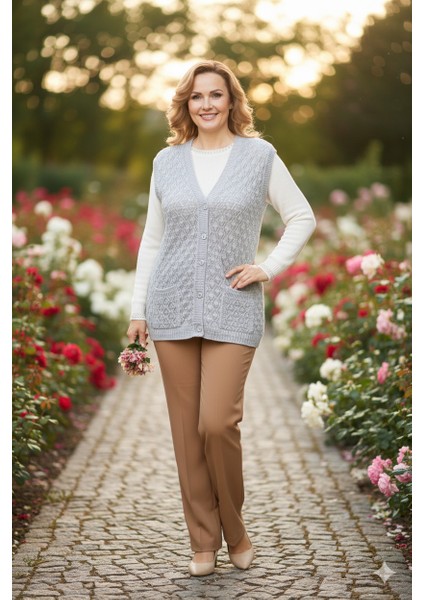 Kadın Kışlık Anne Yelek Pamuklu Triko Örme Düğmeli Cepli Klasik Esnek Rahat modelleri