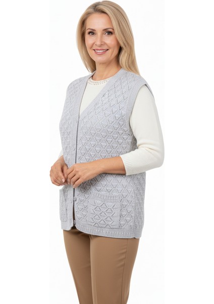 Kadın Kışlık Anne Yelek Pamuklu Triko Örme Düğmeli Cepli Klasik Esnek Rahat fırsatları