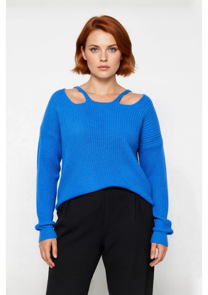 Kadın Modern Tasarım Kare Yaka Omuz Dekolteli Akrilik Triko Kazak Kışlık Günlük Kombinler Için