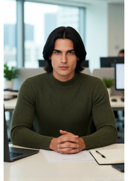 Erkek Dik Yaka Uzun Kol Fitilli Dar Kalıp Triko Kazak Kış Sezonu Için Modern ve Konforlu Stil fırsatları