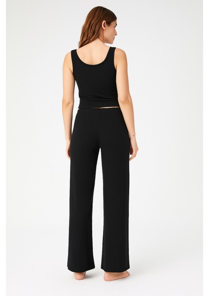 Kadın Siyah Bol Paça Yüksek Bel Yumuşak Dokulu Beli Lastikli Likralı Pantolon fiyatları