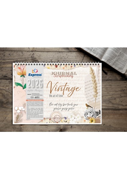 Express Planlayıcı 2026 Takvim A4 Ebat 53 Haftalık Planlayıcı Vintage Journal (SCRAPBOOKİNG'DEN ESİNLENDİ)