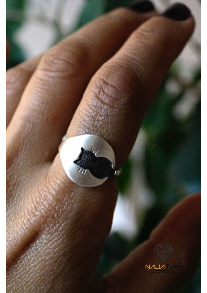 Damla Bıyıklı Kedi Gümüş Yüzük