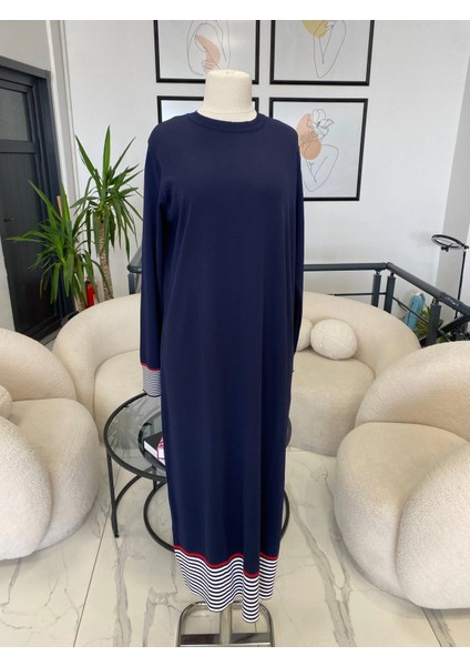 Kolları Çizgili Triko Elbise modelleri