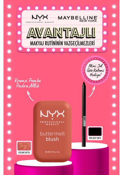 Buttermelt Blush Kremsi Pembe Pudra Allık - 09 Feelin Butta & Tattoo Liner Mini Jel Göz Kalemi Hediyeli Makyaj Seti