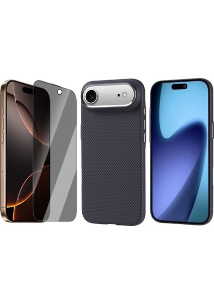 iPhone 17 Air Kılıf M-Safe Şarj Özellikli Karbon Fiber Görünümlü Zore Nekst Kapak + Hayalet Ekran Koruyucu