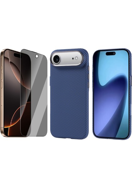 Apple iPhone 17 Air Kılıf M-Safe Şarj Özellikli Karbon Fiber Görünümlü Zore Nekst Kapak + Hayalet Ekran Koruyucu