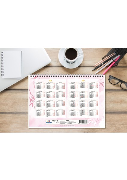 2026 Takvim A4 Ebat 53 Haftalık Planlayıcı Pink Leaf modelleri