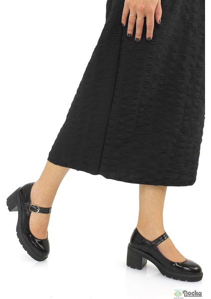 Mammimia Kadın Kalın Platform Topuklu Hakiki Deri Mevsimlik Klasık Rugan Ayakkabı M26/KA155 indirimleri