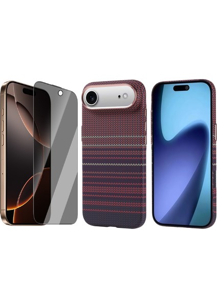 iPhone 17 Air Kılıf M-Safe Şarj Özellikli Karbon Fiber Görünümlü Zore Nekst Kapak + Hayalet Ekran Koruyucu