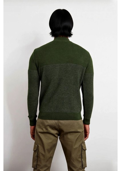 Erkek Haki Renk Yüksek Yaka Triko Kazak Dokulu Deseniyle Sonbahar Kış Şıklığını Yakalayın Kaliteli fiyatları