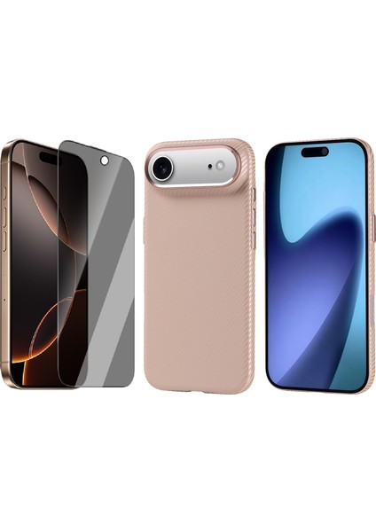 iPhone 17 Air Kılıf M-Safe Şarj Özellikli Karbon Fiber Görünümlü Zore Nekst Kapak + Hayalet Ekran Koruyucu